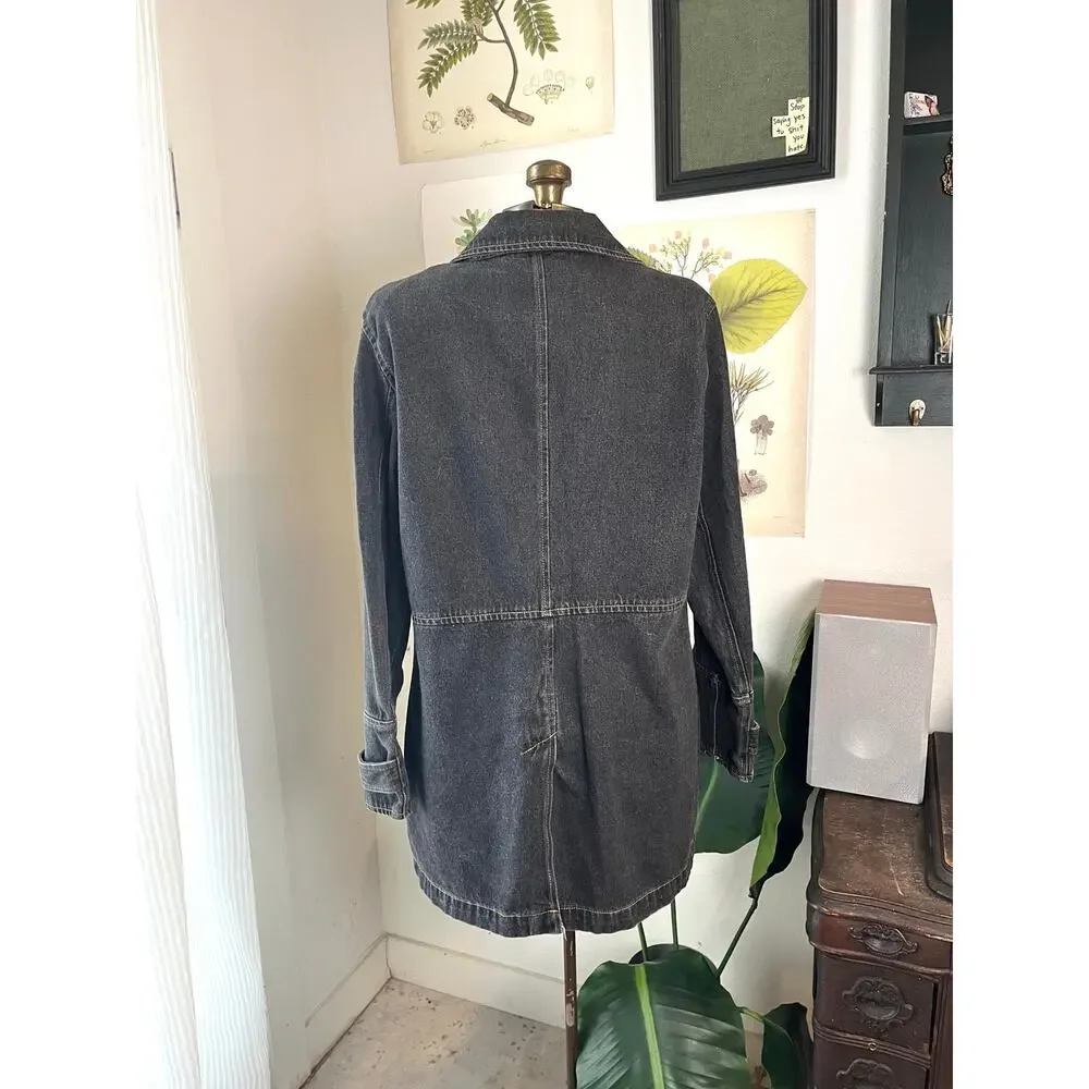 Bill Blass Womens Size 8 Black Denim Jacket Paisley Lined Dark Academia - Picture 5 of 6
